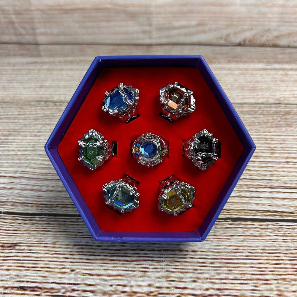 Katekyo Hitman Reborn Vongola Rings Set 7pc Silver Tone Cosplay‎ Jewelry Boxed